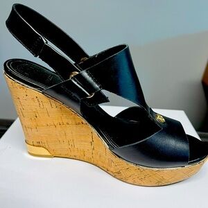 Guess Hulda black leather wedge sandals